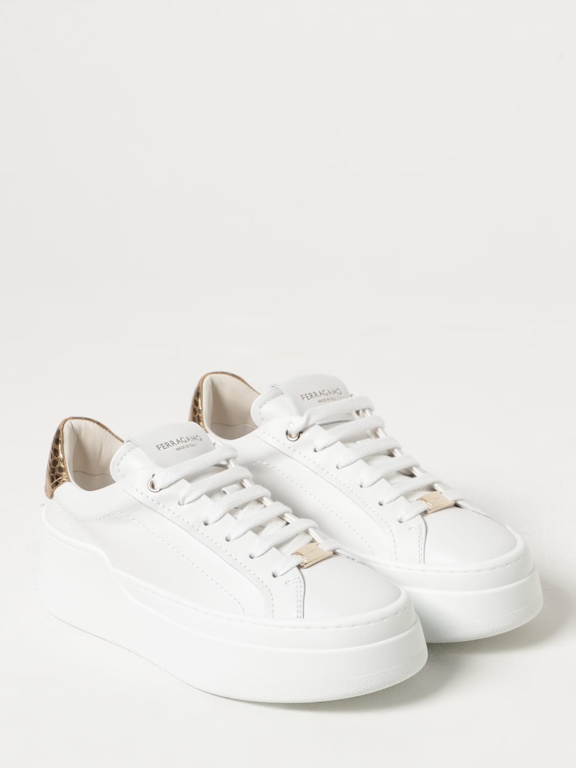 FERRAGAMO SNEAKERS: Sneakers platform Wedge Ferragamo in pelle, Bianco - Img 2