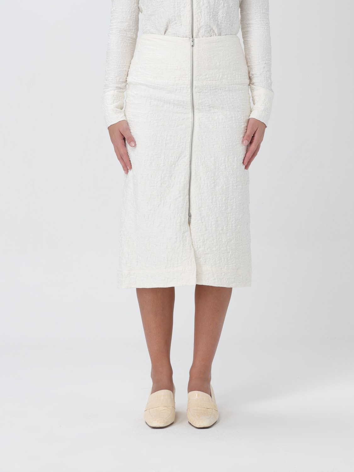 JIL SANDER GONNA: Gonna Jil Sander in cotone con effetto stropicciato, Panna - Img 1