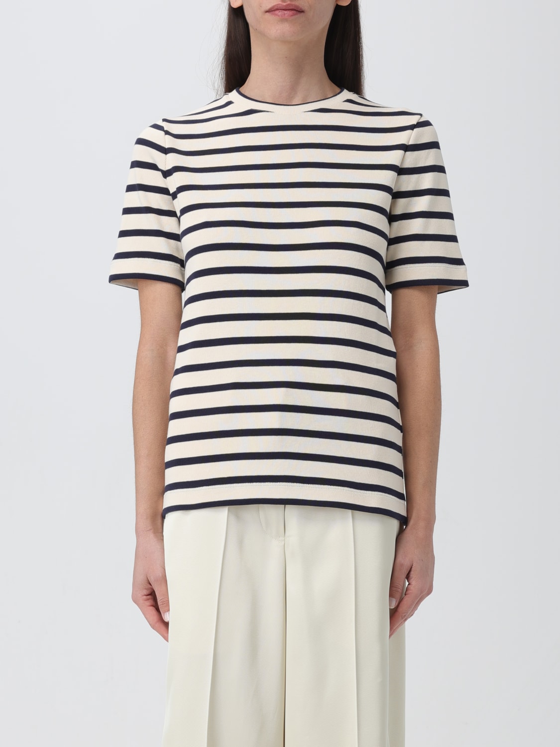 JIL SANDER: T-shirt in cotone a righe - Blue Navy | T-Shirt Jil Sander ...