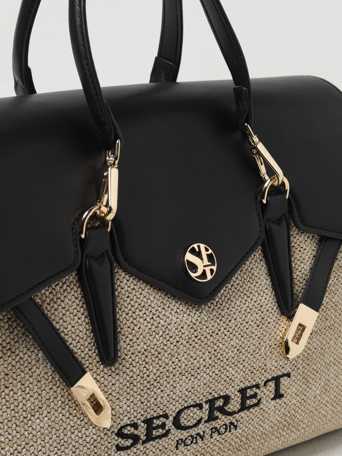 トートバッグ SECRET PON-PON Woman Tote bags Black QUINY STRAW LARGE BLACK Secret Pon Pon Secret Pon Pon Quiny Straw Large Shoulder Bag