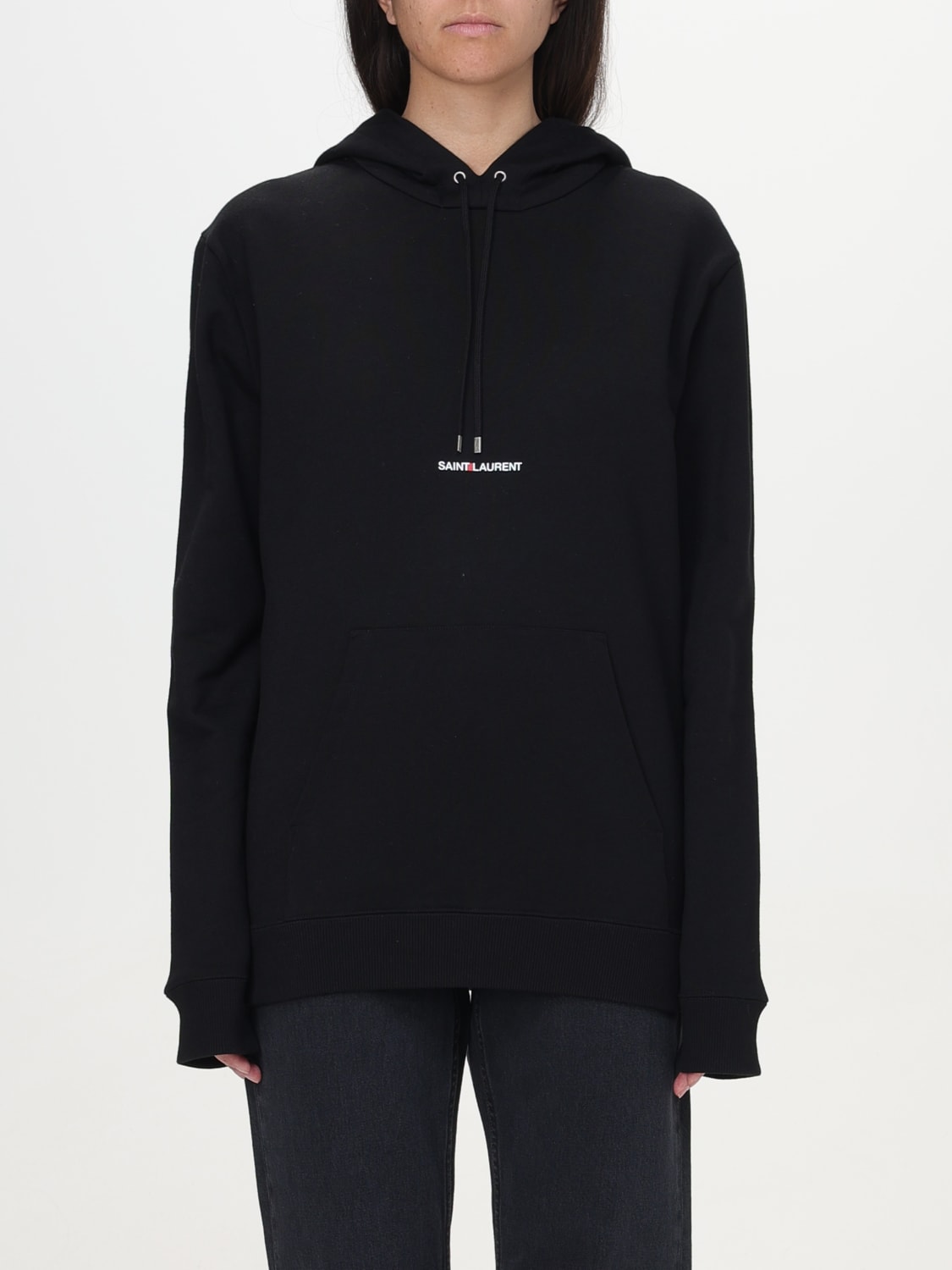 SAINT LAURENT FELPA: Felpa Saint Laurent in cotone con logo ricamato , Nero - Img 1