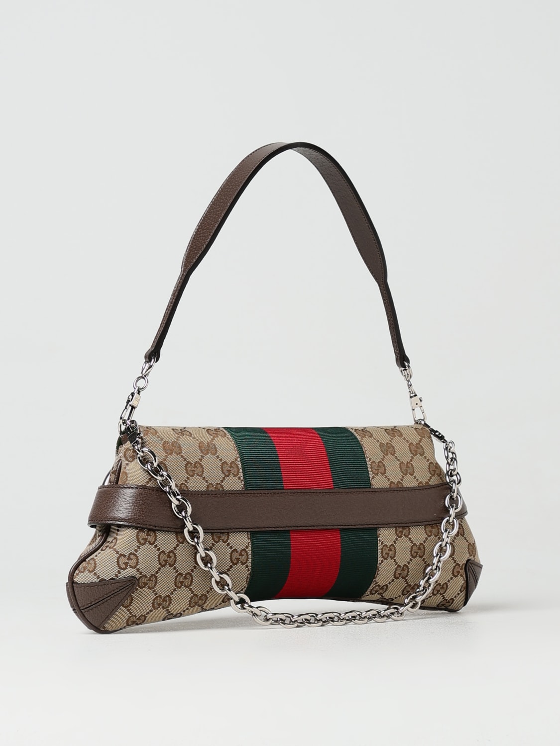 GUCCI BORSA A SPALLA: Borsa Horsebit Chain Gucci in tessuto GG Supreme, Moro - Img 3