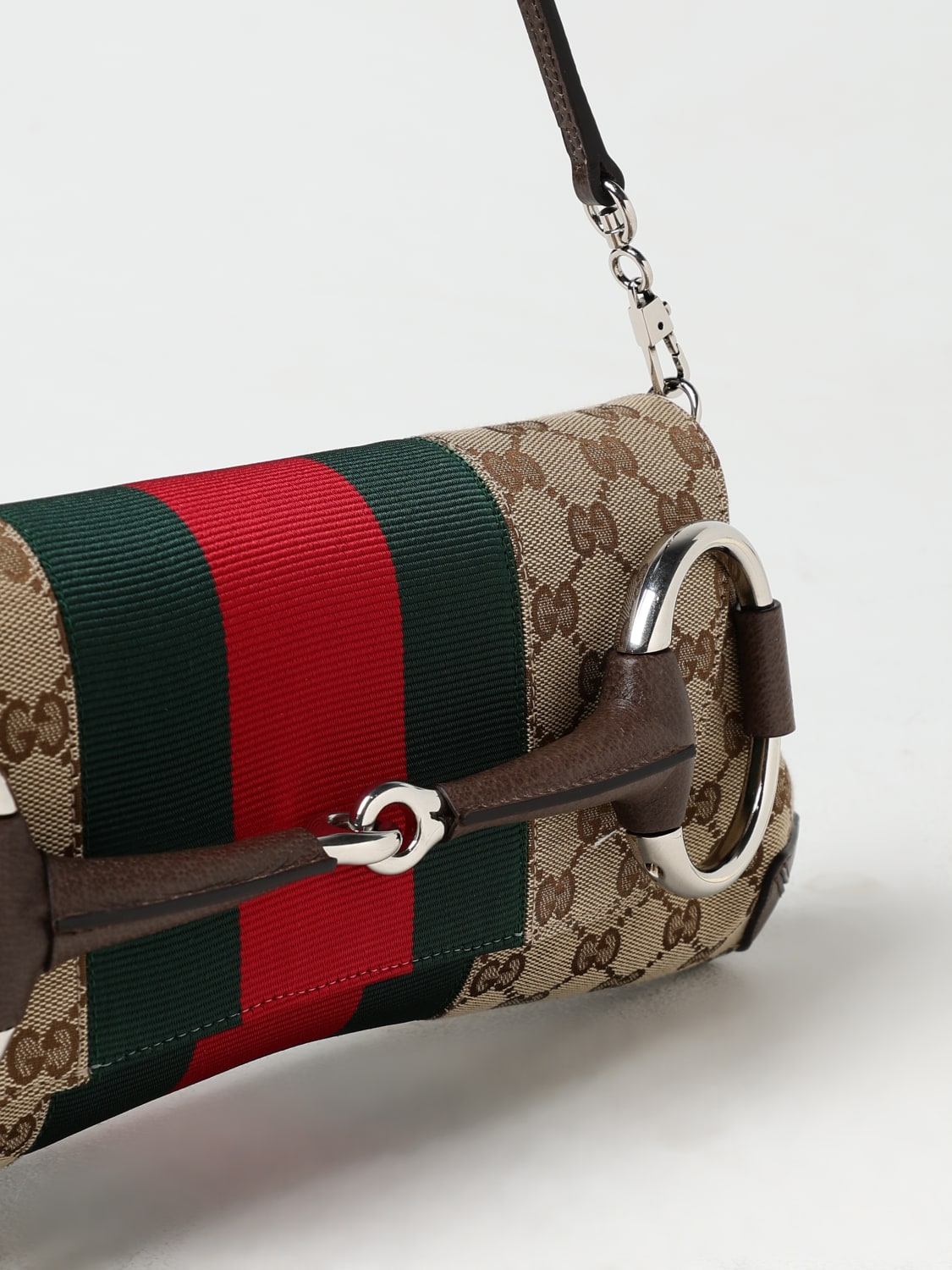 GUCCI BORSA A SPALLA: Borsa Horsebit Chain Gucci in tessuto GG Supreme, Moro - Img 4