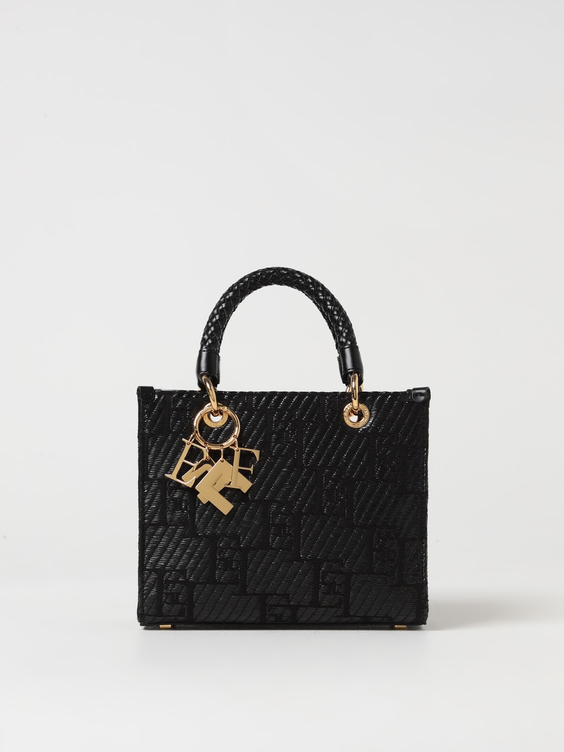 ELISABETTA FRANCHI Borsa in rafia jacquard Nero Borsa A Mano Elisabetta Franchi BS27A online su GIGLIO.COM