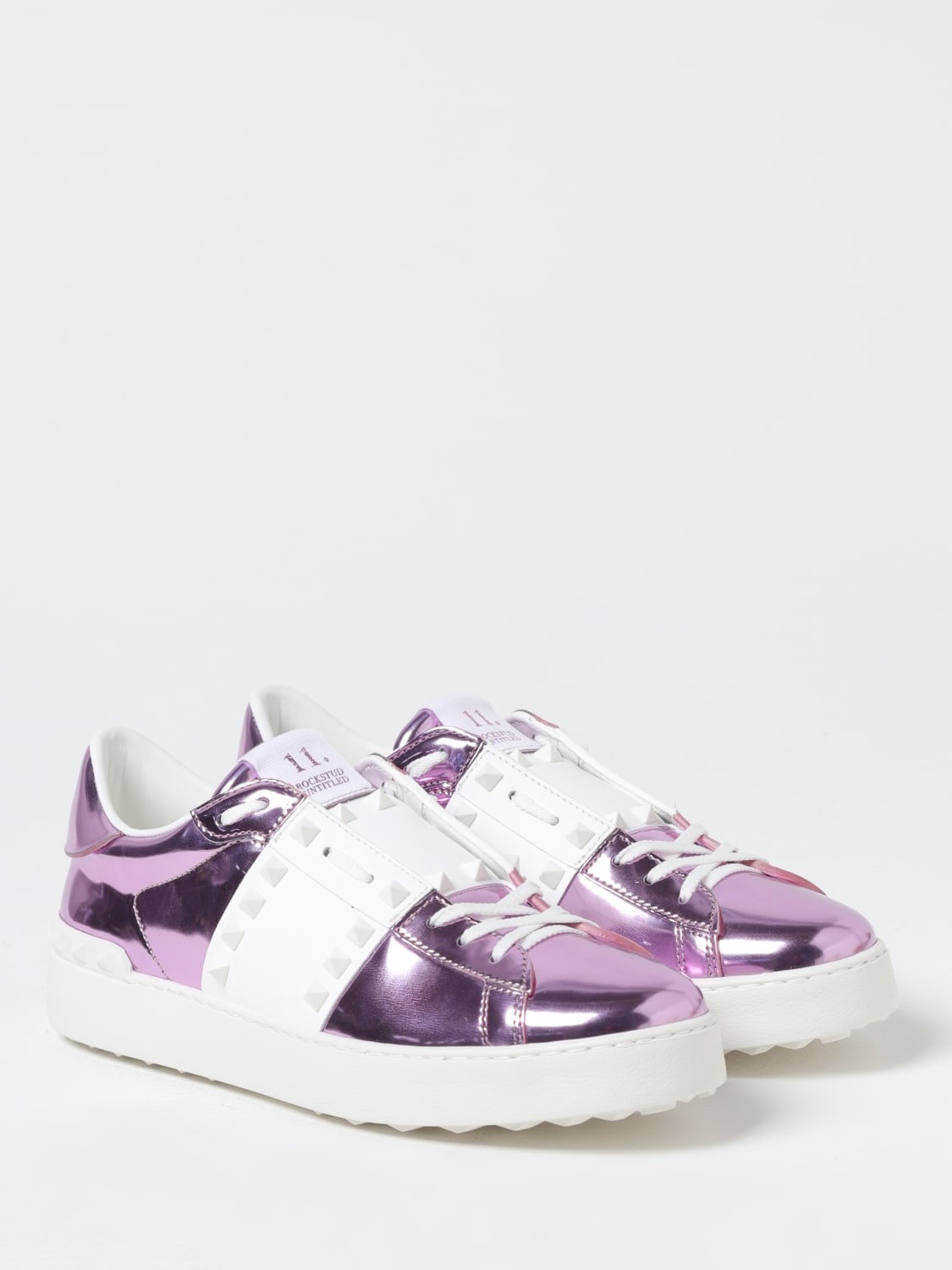 VALENTINO GARAVANI SNEAKERS: Sneakers Rockstud Untitled Valentino Garavani in pelle laminata, Rosa - Img 2