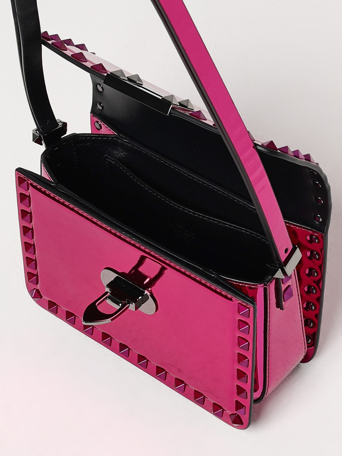 VALENTINO GARAVANI BORSA MINI: Borsa Rockstud Valentino Garavani in pelle metallizzata , Fuxia - Img 5