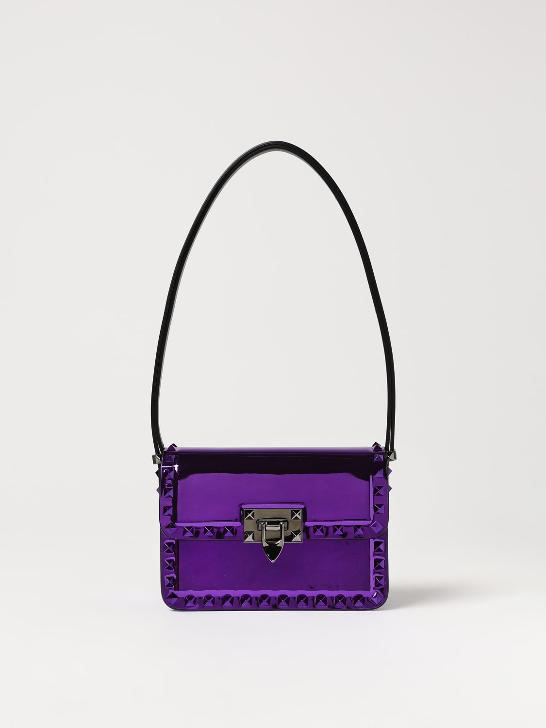 VALENTINO GARAVANI BORSA MINI: Borsa Rockstud Valentino Garavani in pelle metallizzata , Viola - Img 1