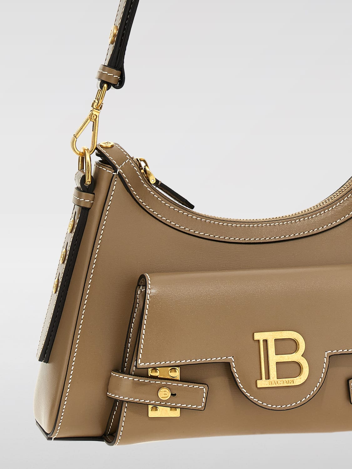 BALMAIN BORSA A SPALLA: Borsa B-Buzz Balmain in pelle , Grigio - Img 3