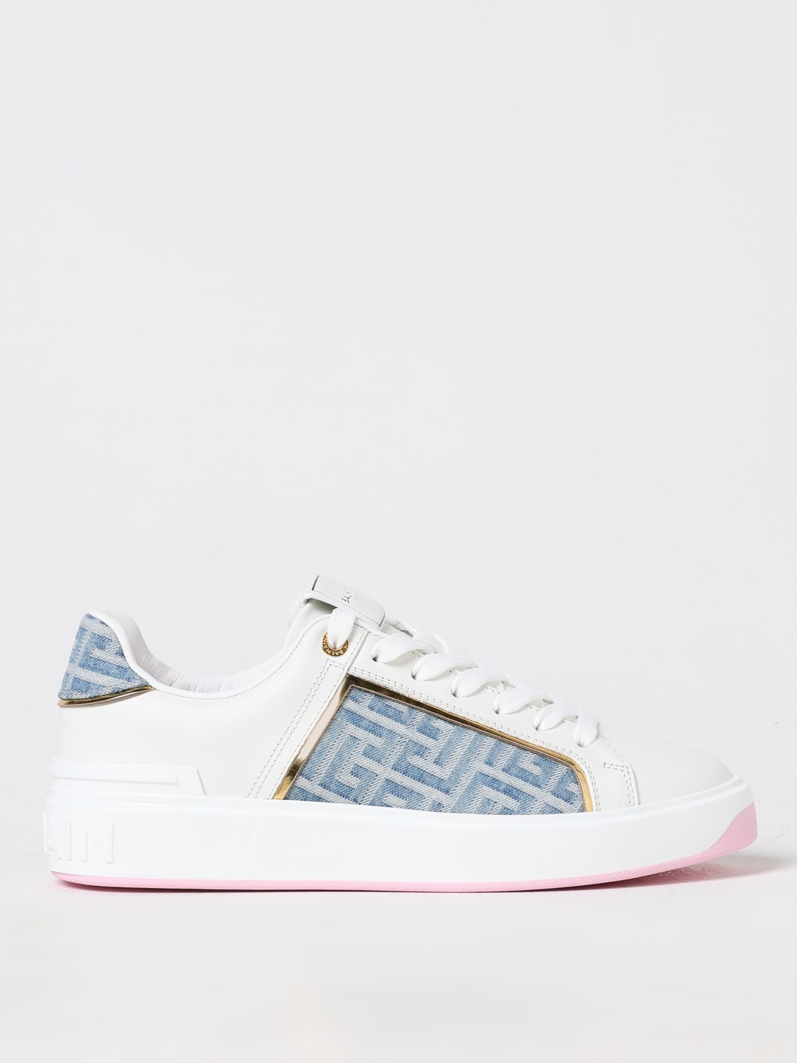 Giglio Sneakers Balmain in pelle e denim con monogram jacquard