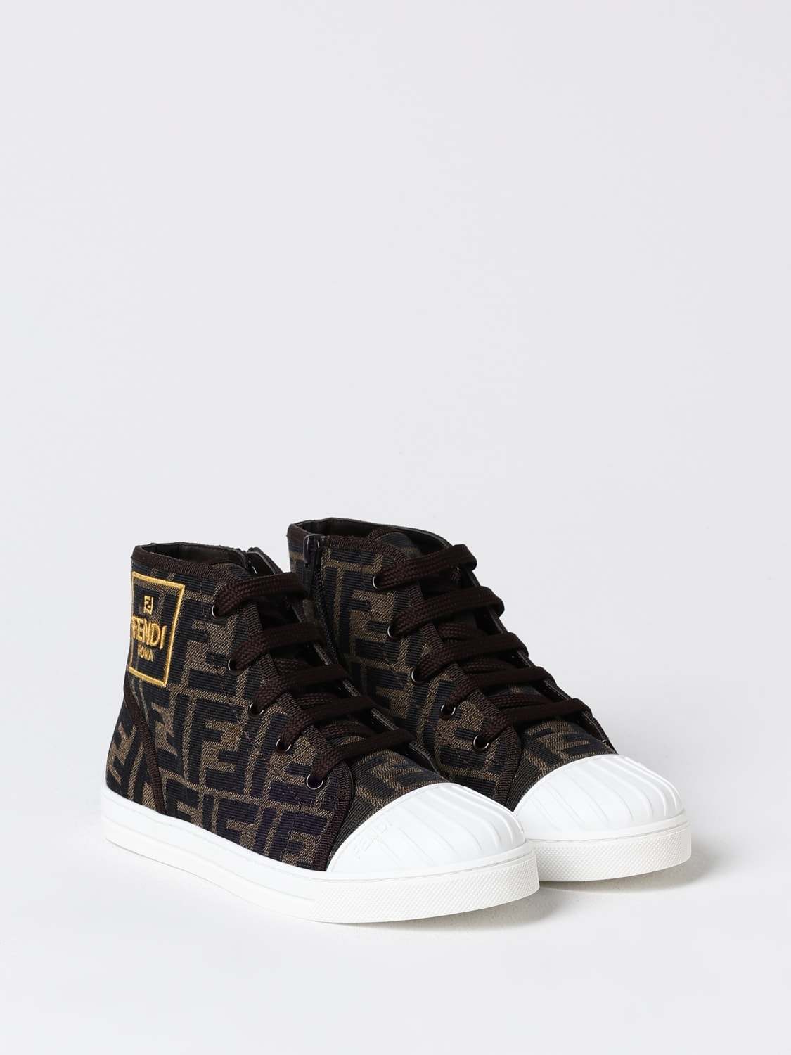 FENDI SNEAKERS: Sneakers FF Fendi Kids in tessuto jacquard , Tabacco - Img 2