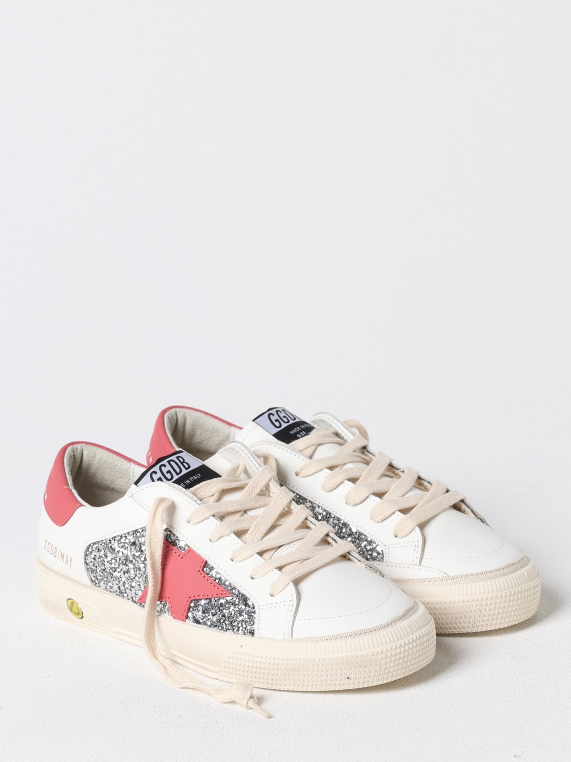 GOLDEN GOOSE SNEAKERS: Sneakers May Golden Goose in pelle e glitter , Bianco - Img 2