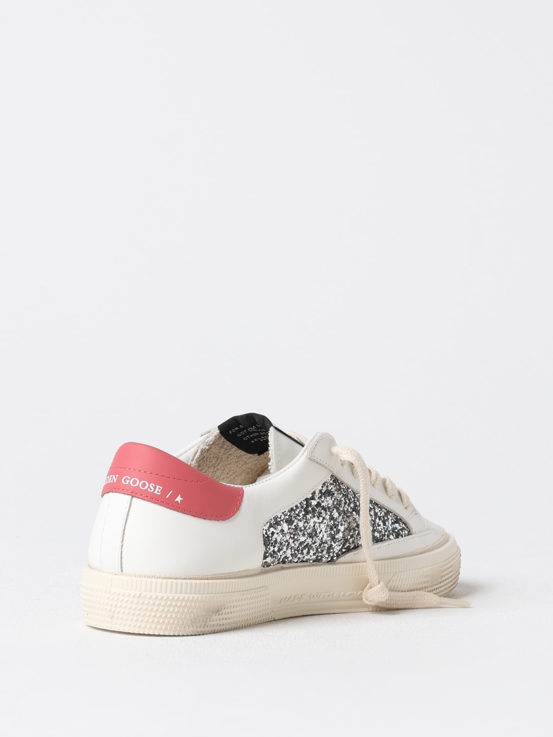 GOLDEN GOOSE SNEAKERS: Sneakers May Golden Goose in pelle e glitter , Bianco - Img 3