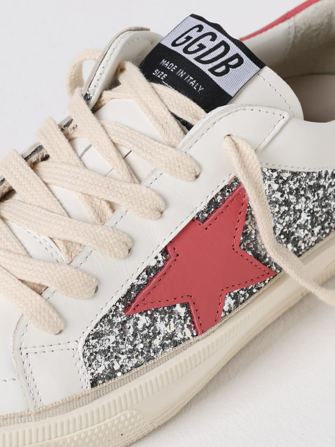 GOLDEN GOOSE SNEAKERS: Sneakers May Golden Goose in pelle e glitter , Bianco - Img 4