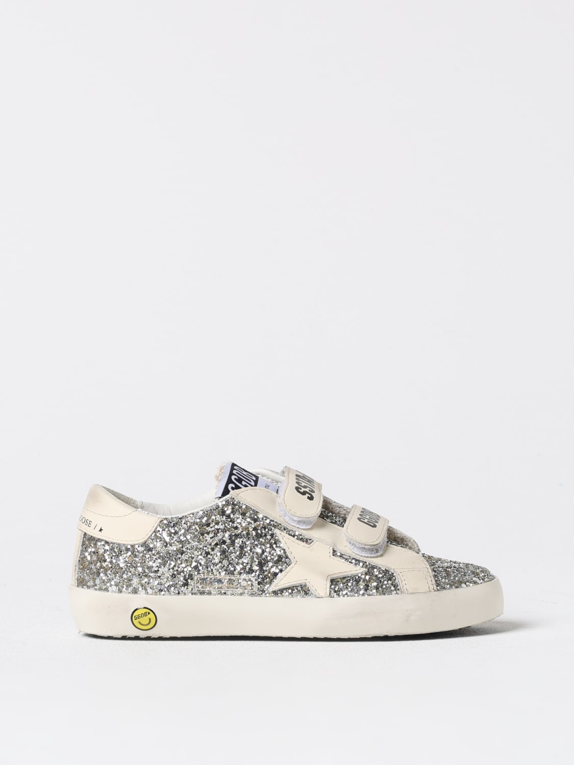 GOLDEN GOOSE SNEAKERS: Sneakers Old School Golden Goose in pelle used e glitter , Argento - Img 1