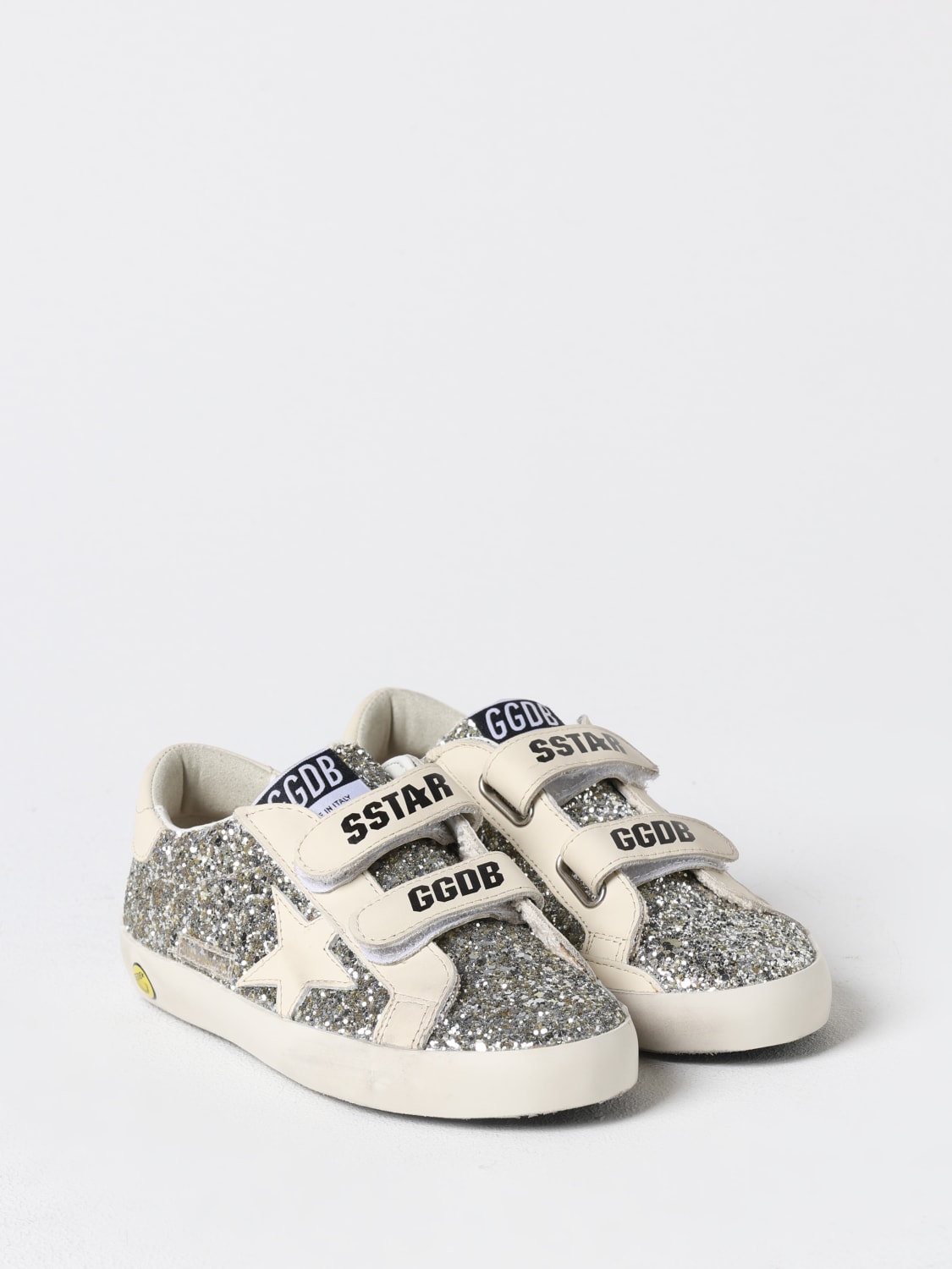 GOLDEN GOOSE SNEAKERS: Sneakers Old School Golden Goose in pelle used e glitter , Argento - Img 2