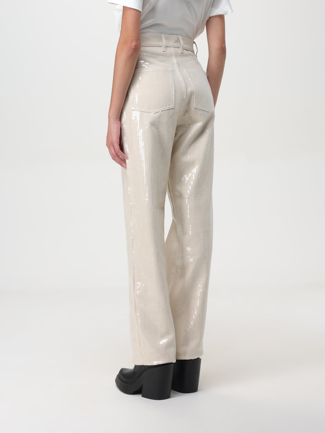 GOLDEN GOOSE PANTS: Golden Goose Kim denim pants with all-over sequins, Beige - Img 3