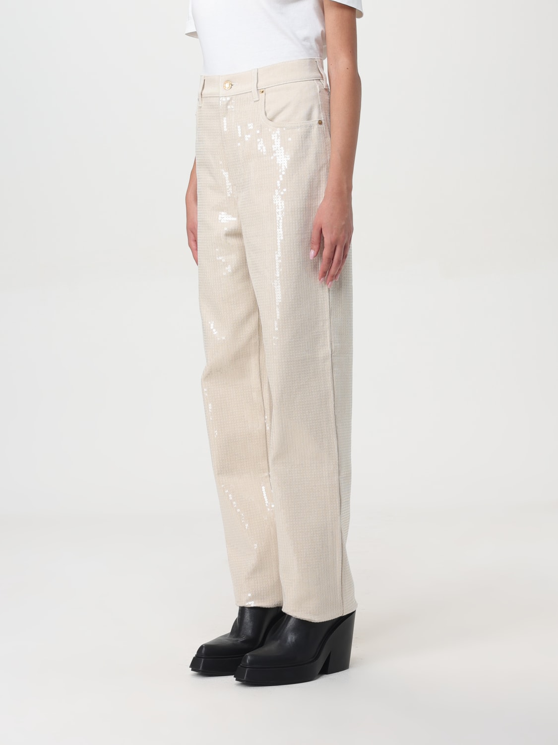 GOLDEN GOOSE PANTS: Golden Goose Kim denim pants with all-over sequins, Beige - Img 4