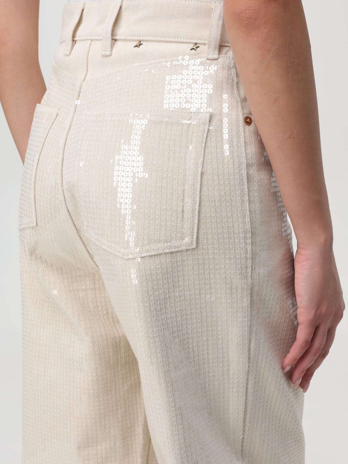 GOLDEN GOOSE PANTS: Golden Goose Kim denim pants with all-over sequins, Beige - Img 5