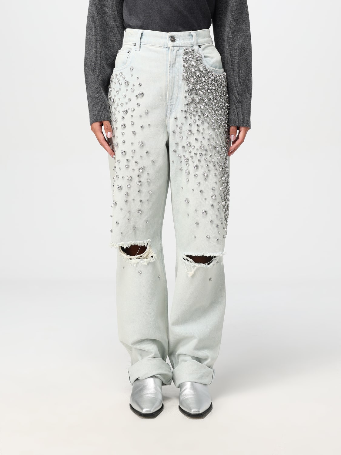 Giglio Jeans Golden Goose in denim distressed con strass