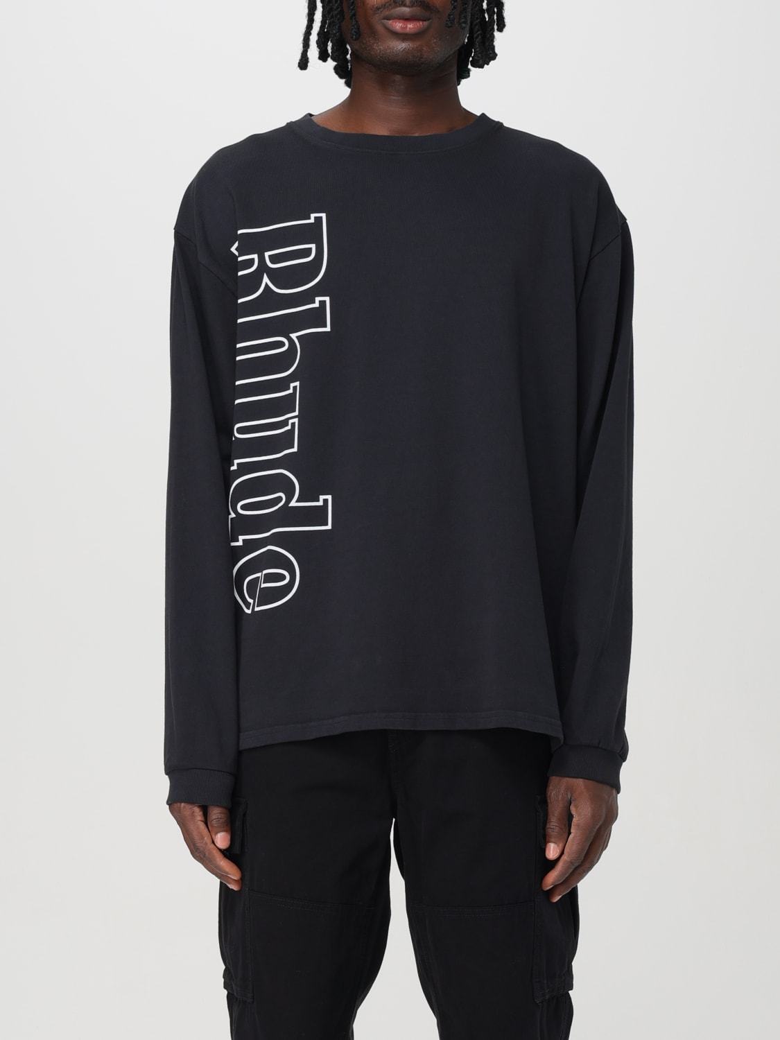 RHUDE SWEATER: Rhude long-sleeve sweater with maxi logo, Black - Img 1