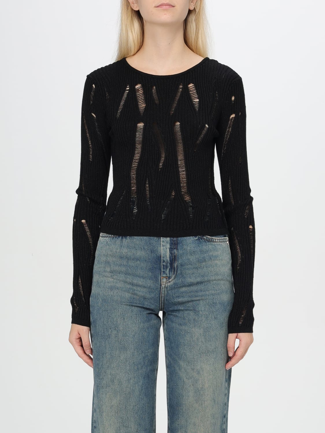 PATRIZIA PEPE MAGLIA: Maglia Patrizia Pepe in maglia distressed , Nero - Img 1