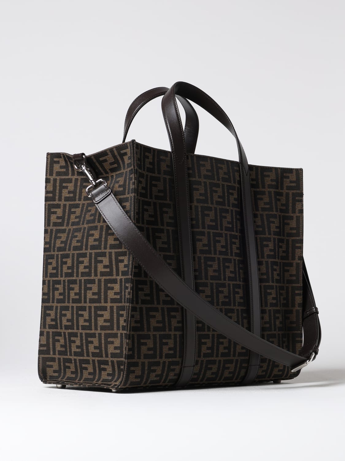 FENDI BORSA: Borsa Shopper Fendi in tessuto con monogram FF jacquard , Tabacco - Img 3