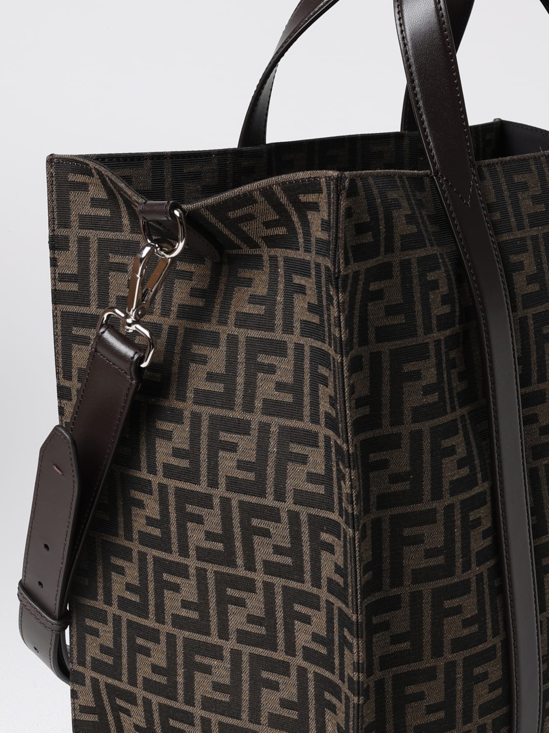 FENDI BORSA: Borsa Shopper Fendi in tessuto con monogram FF jacquard , Tabacco - Img 4