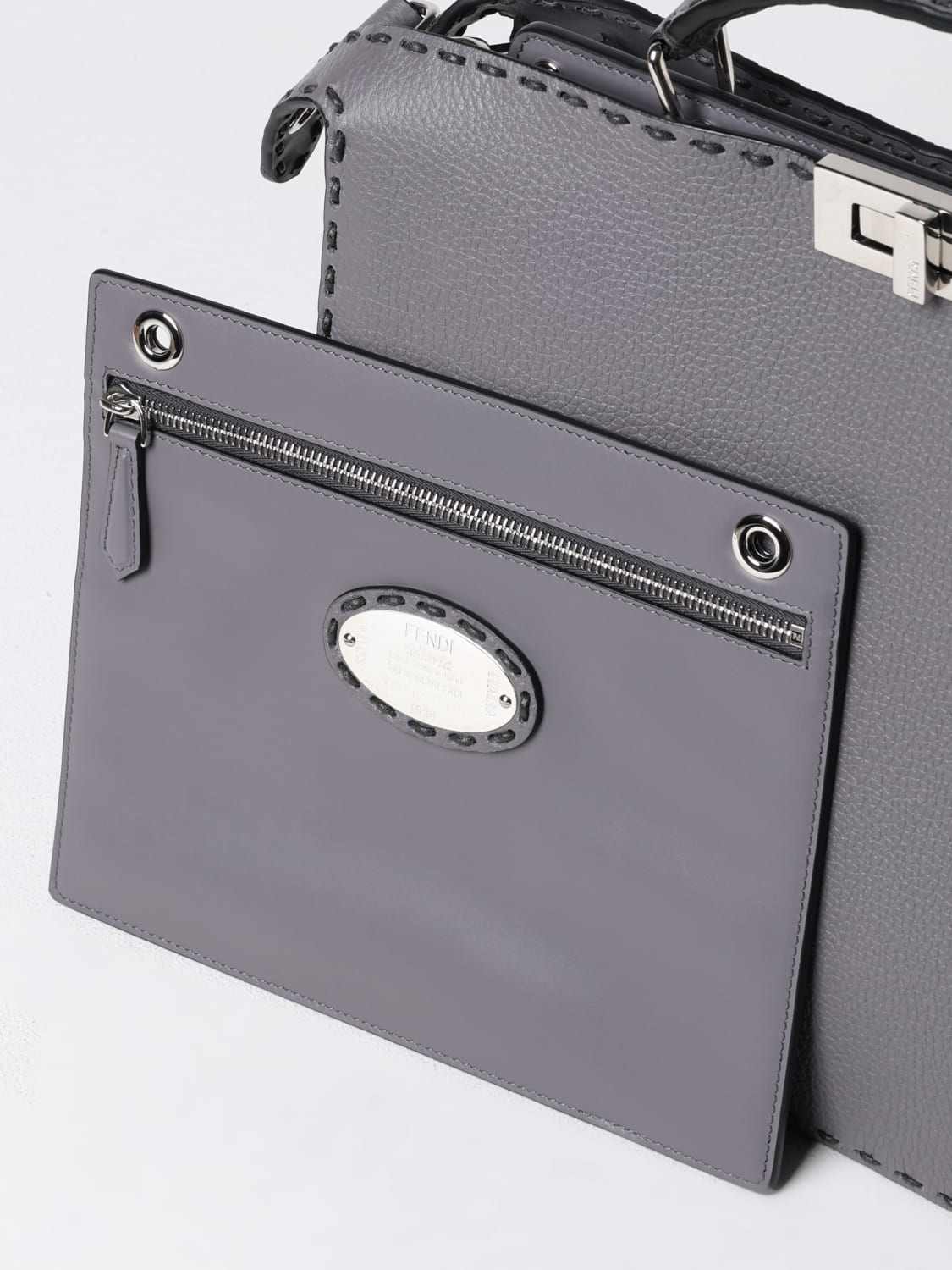 FENDI BORSA: Borsa Peekaboo Fendi in pelle a grana , Grigio - Img 4