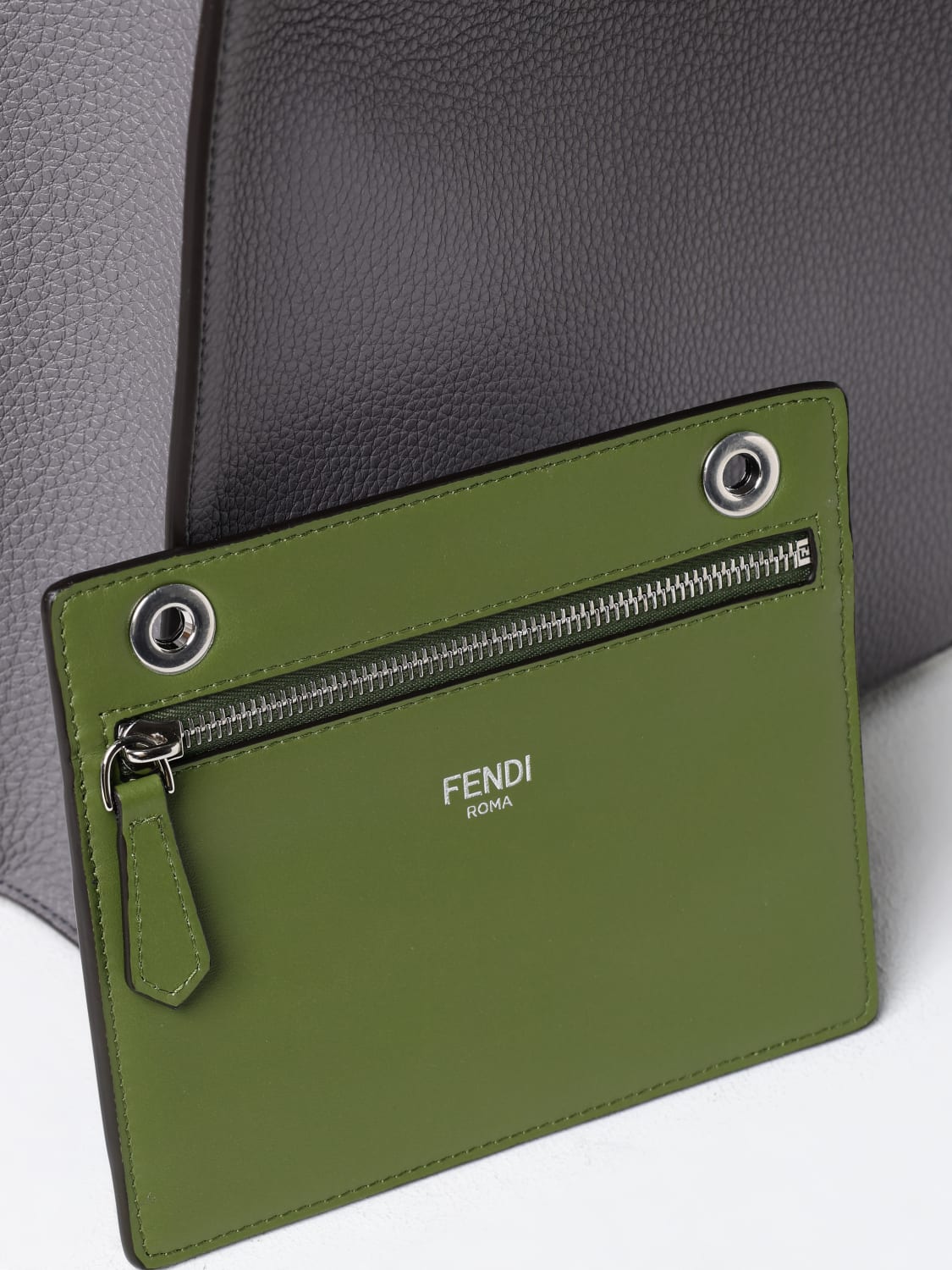 FENDI BORSA: Borsa Peekaboo X-Lite Fendi in pelle a grana , Grigio - Img 4