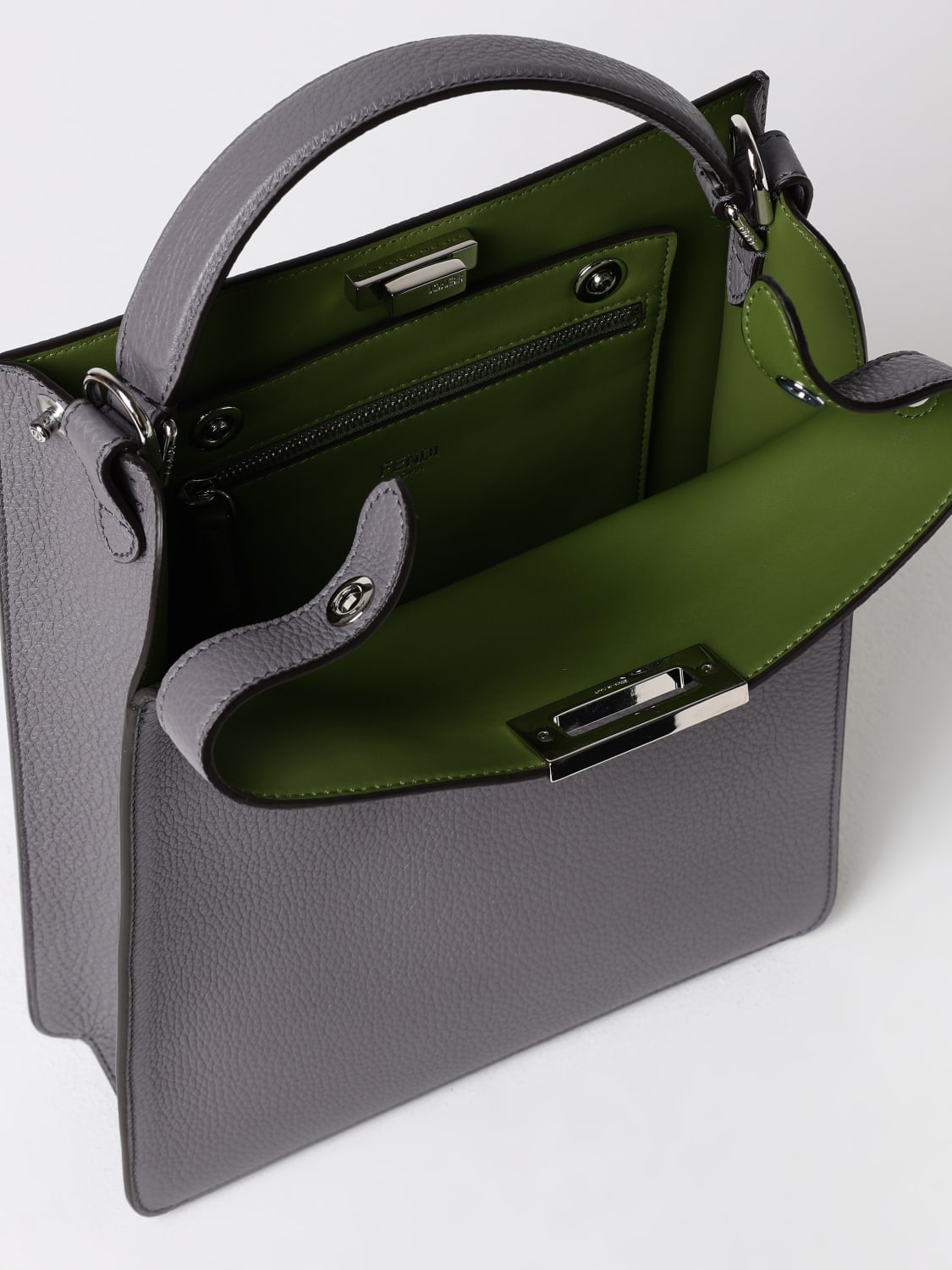 FENDI BORSA: Borsa Peekaboo X-Lite Fendi in pelle a grana , Grigio - Img 5