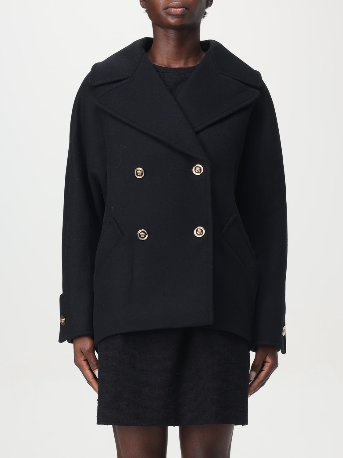 VERSACE COAT: Coat woman Versace, Black - Img 1