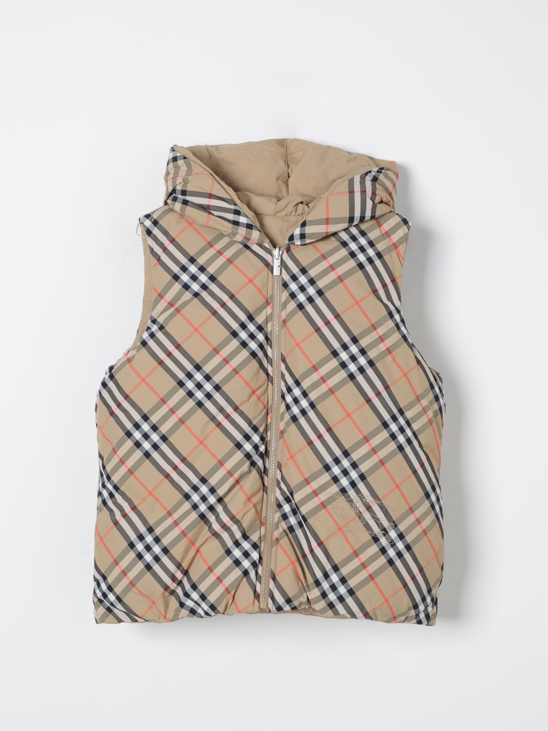 BURBERRY GILET: Piumino a gilet con cappuccio Burberry, Beige - Img 1