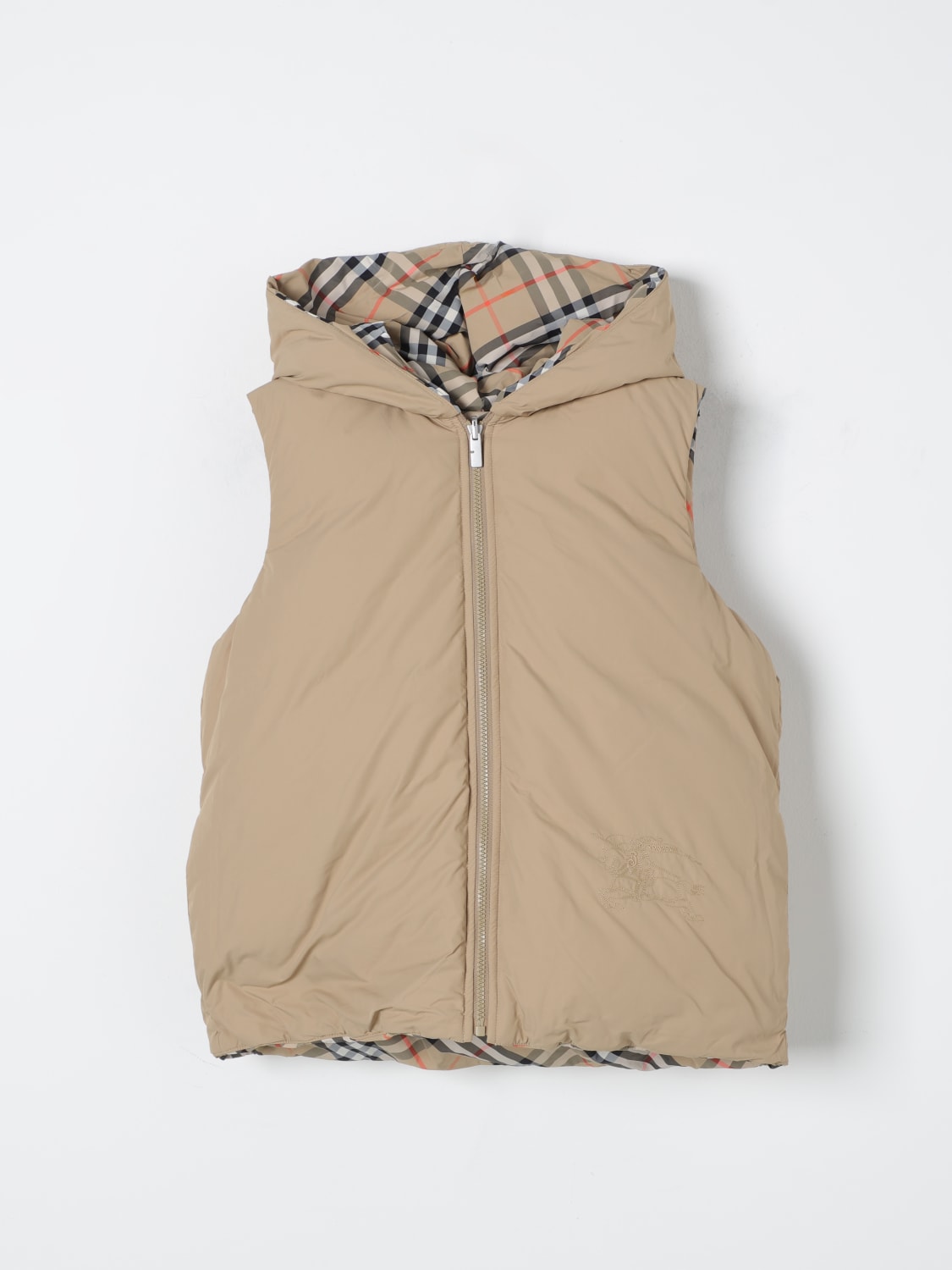 BURBERRY GILET: Piumino a gilet con cappuccio Burberry, Beige - Img 3