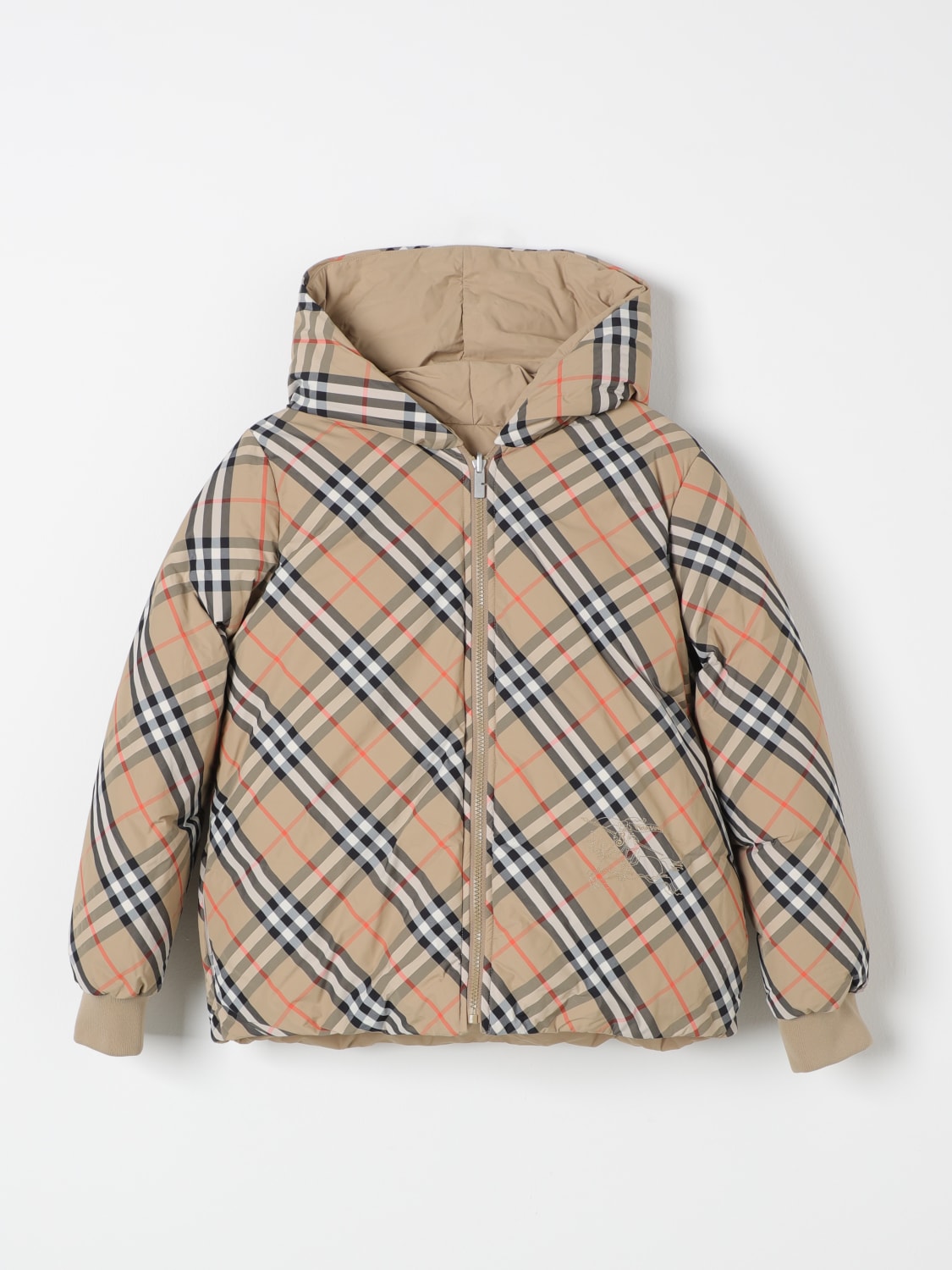 BURBERRY GIACCA: Piumino con cappuccio Burberry , Beige - Img 1