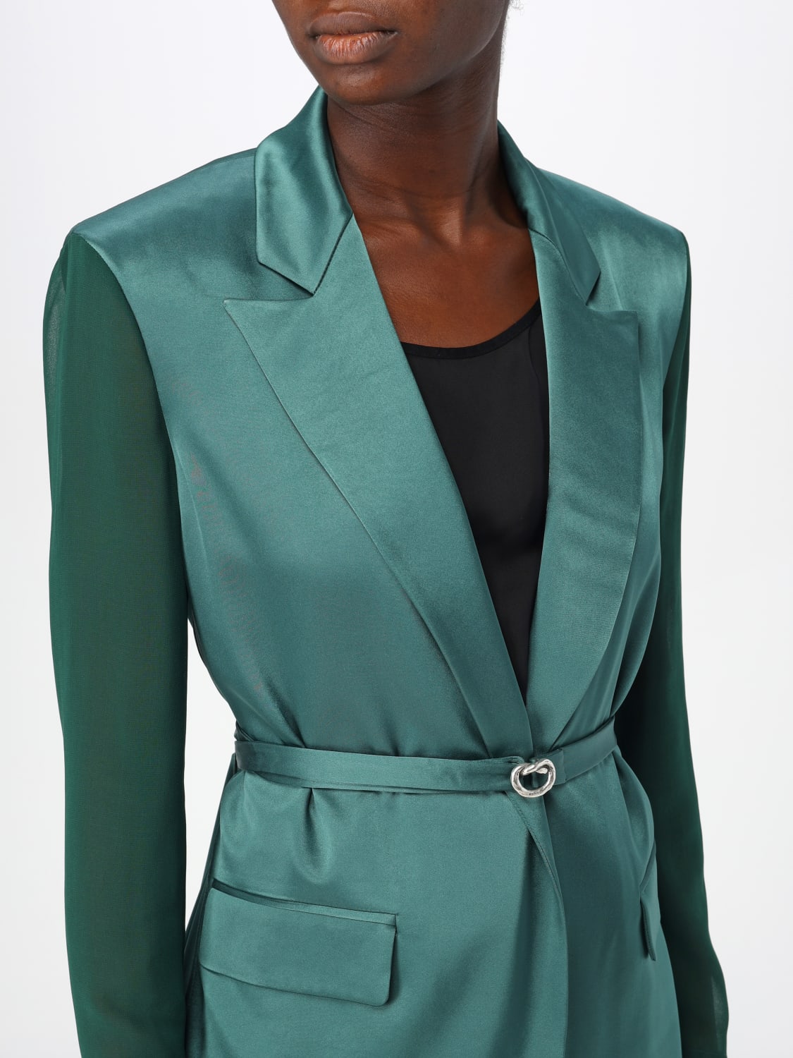 PINKO BLAZER: Blazer lucido Pinko con maniche velate, Verde - Img 4