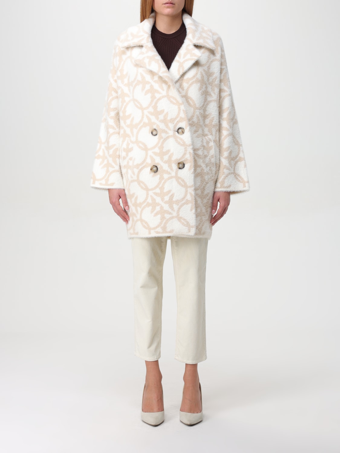 PINKO CAPPOTTO: Cappotto Love Birds a doppiopetto Pinko, Panna - Img 1