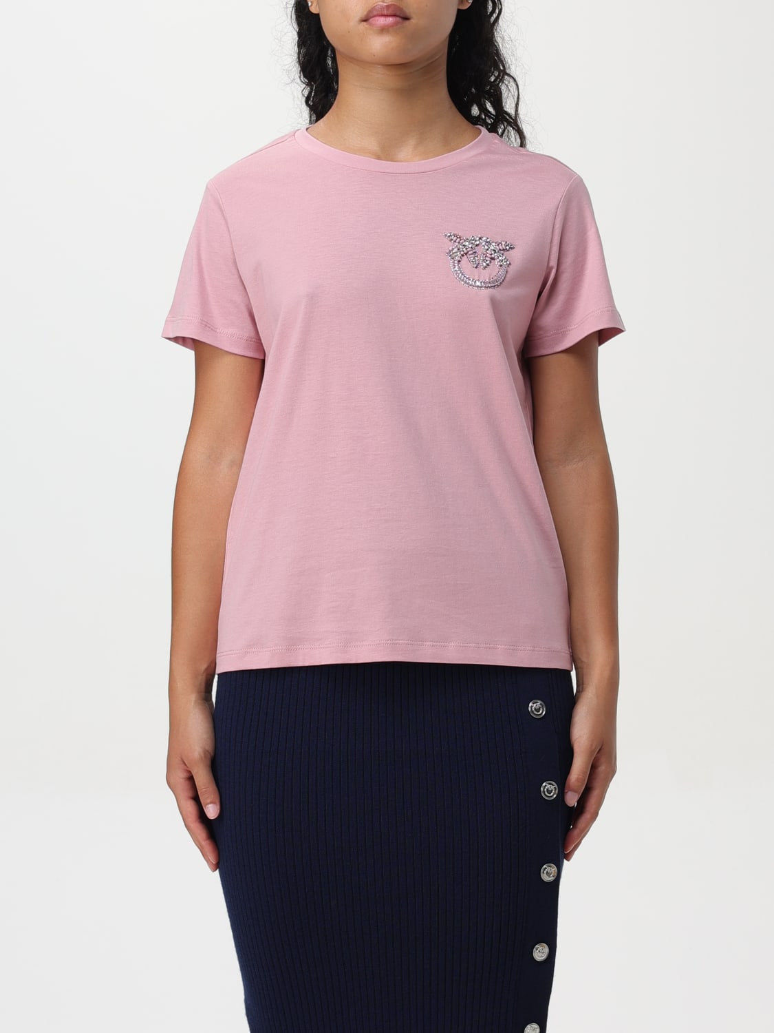 Giglio T-shirt Love Birds Pinko in cotone con strass