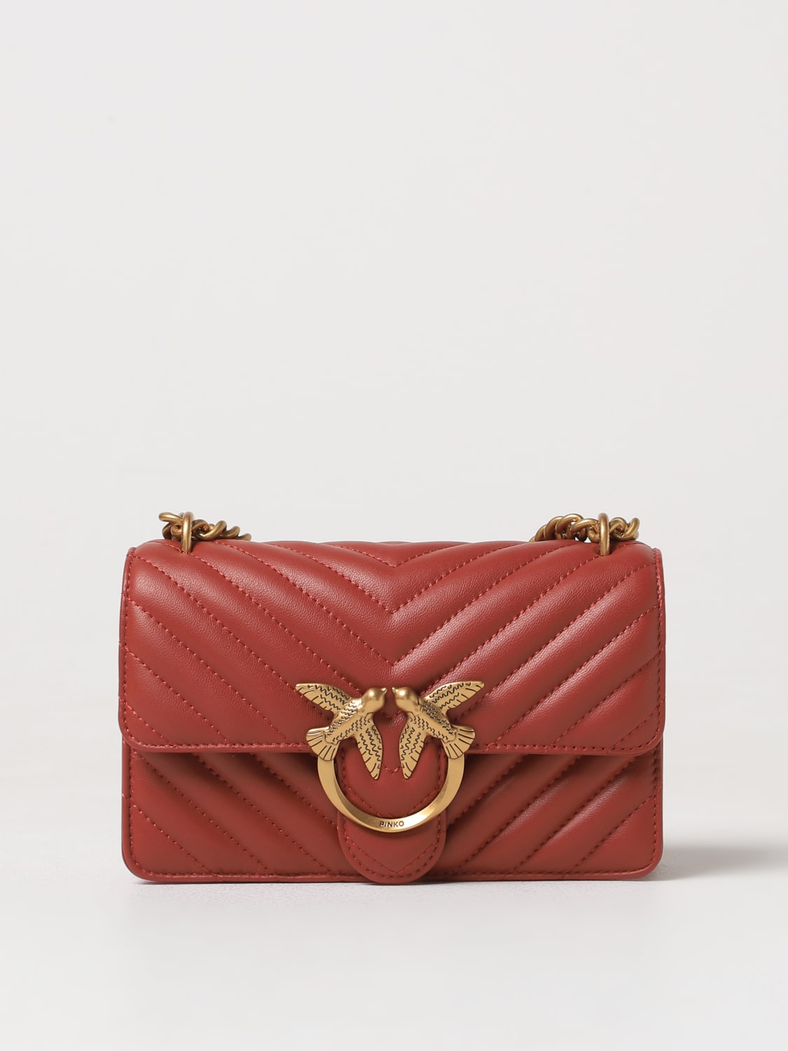 PINKO BORSA MINI: Borsa Love One Pinko in pelle trapuntata chevron , Rosso - Img 1