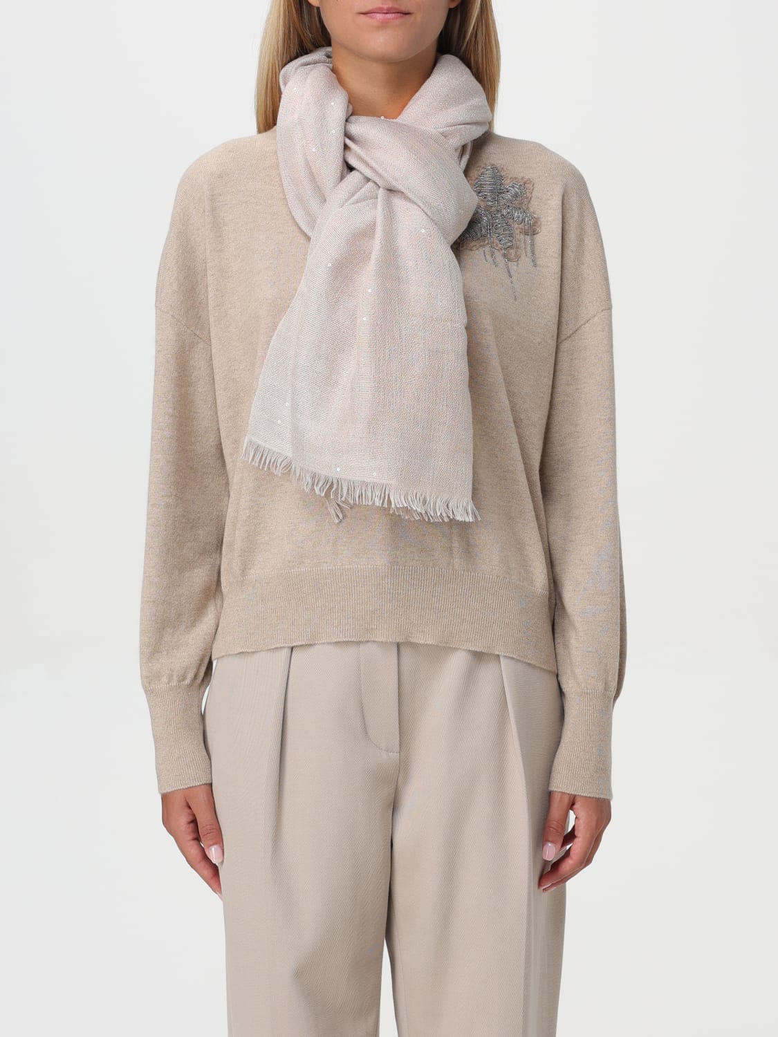 BRUNELLO CUCINELLI 스카프: 스카프 여성 Brunello Cucinelli, 베이지 - Img 2