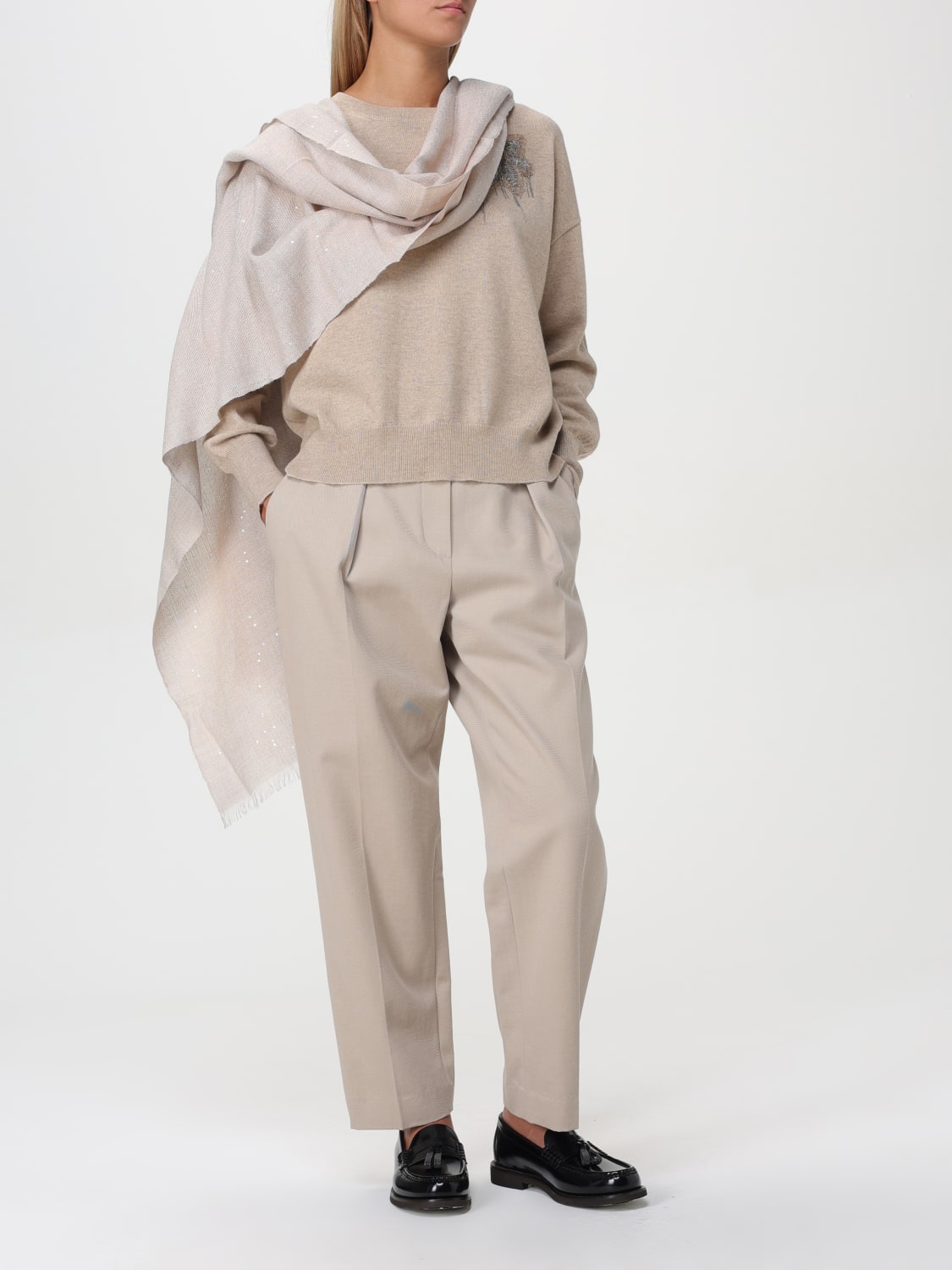 BRUNELLO CUCINELLI SCARF: Scarf woman Brunello Cucinelli, Beige - Img 4