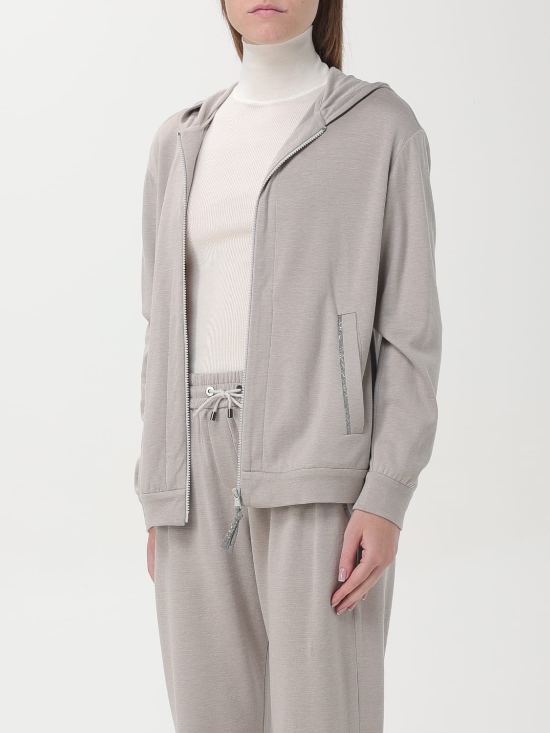 BRUNELLO CUCINELLI FELPA: Felpa con zip Brunello Cucinelli, Beige - Img 4