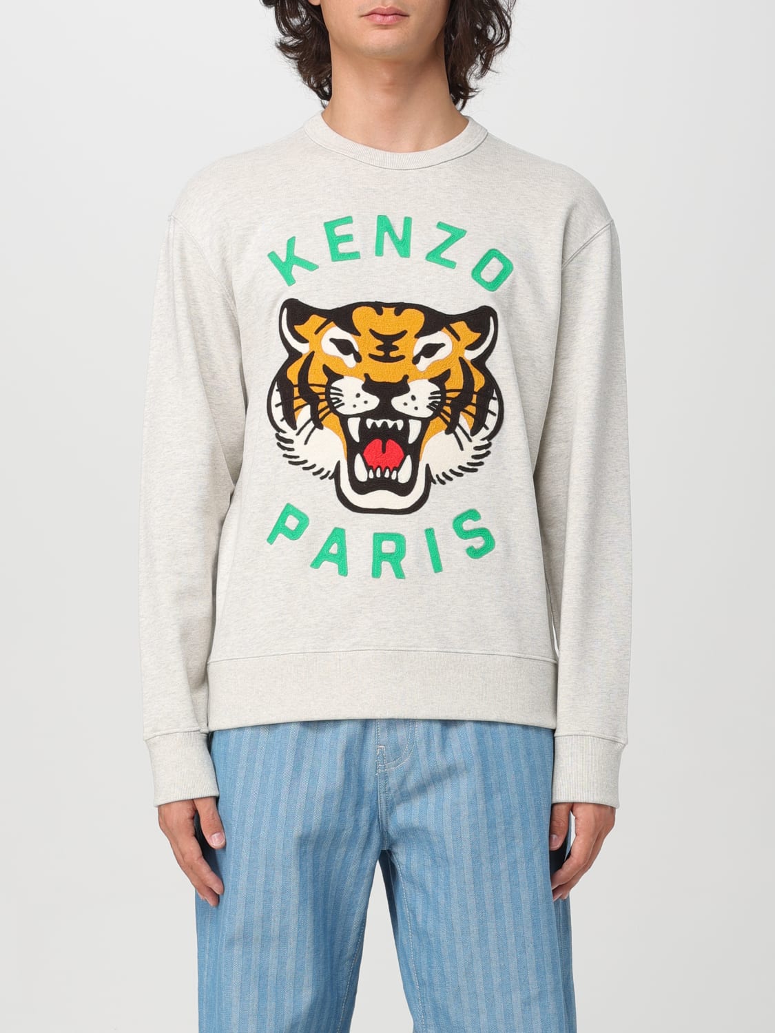 KENZO Felpa Tiger in cotone con logo Grigio Felpa Kenzo FE68SW1064MF online su GIGLIO.COM