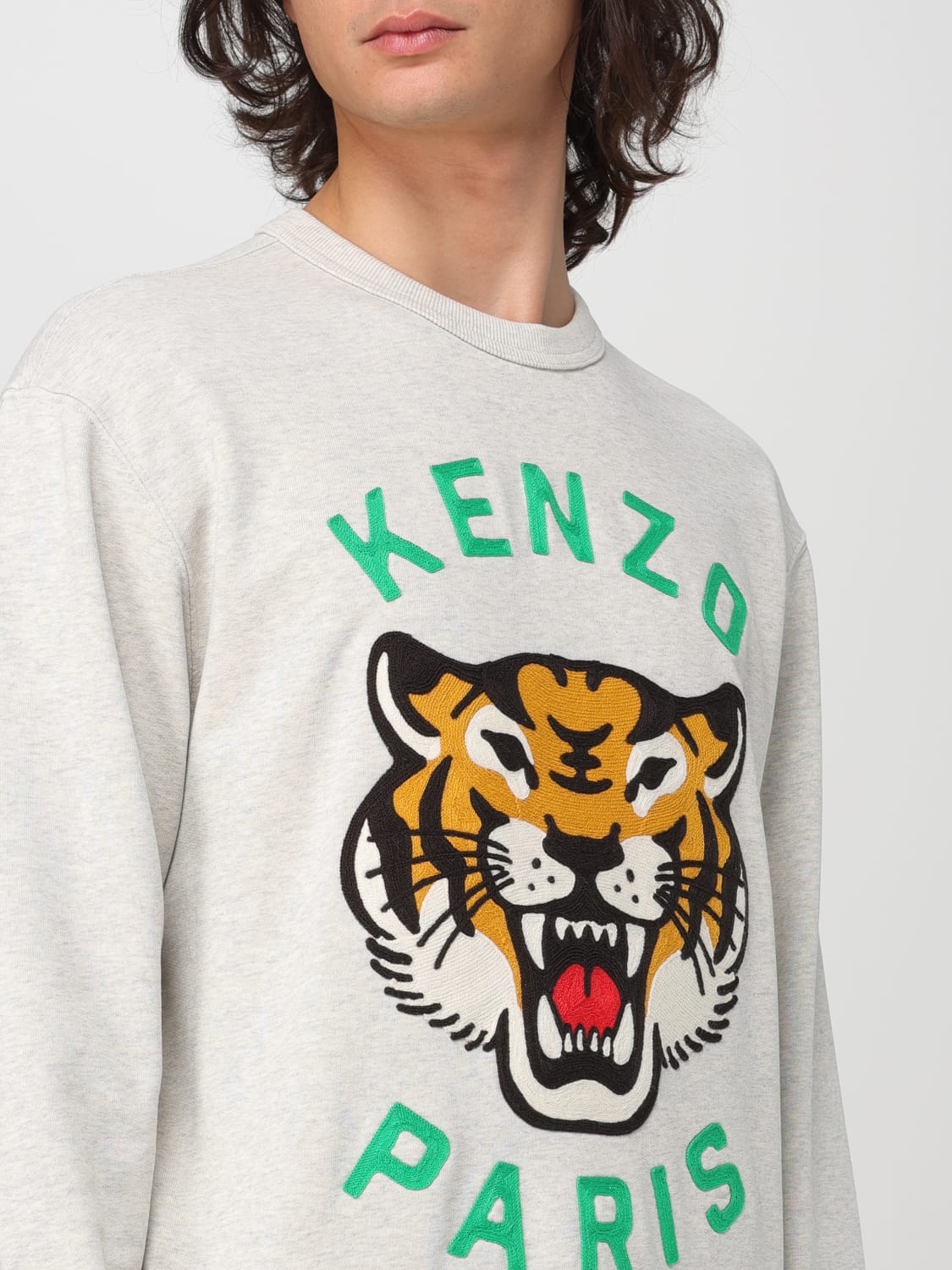 KENZO Felpa Tiger in cotone con logo Grigio Felpa Kenzo FE68SW1064MF online su GIGLIO.COM