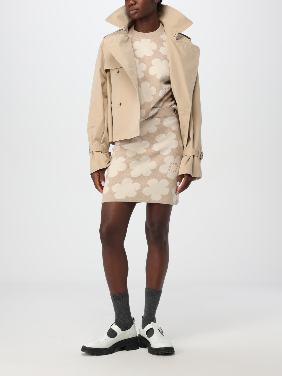 KENZO TRENCH: Trench a doppiopetto Kenzo in misto cotone, Beige - Img 2