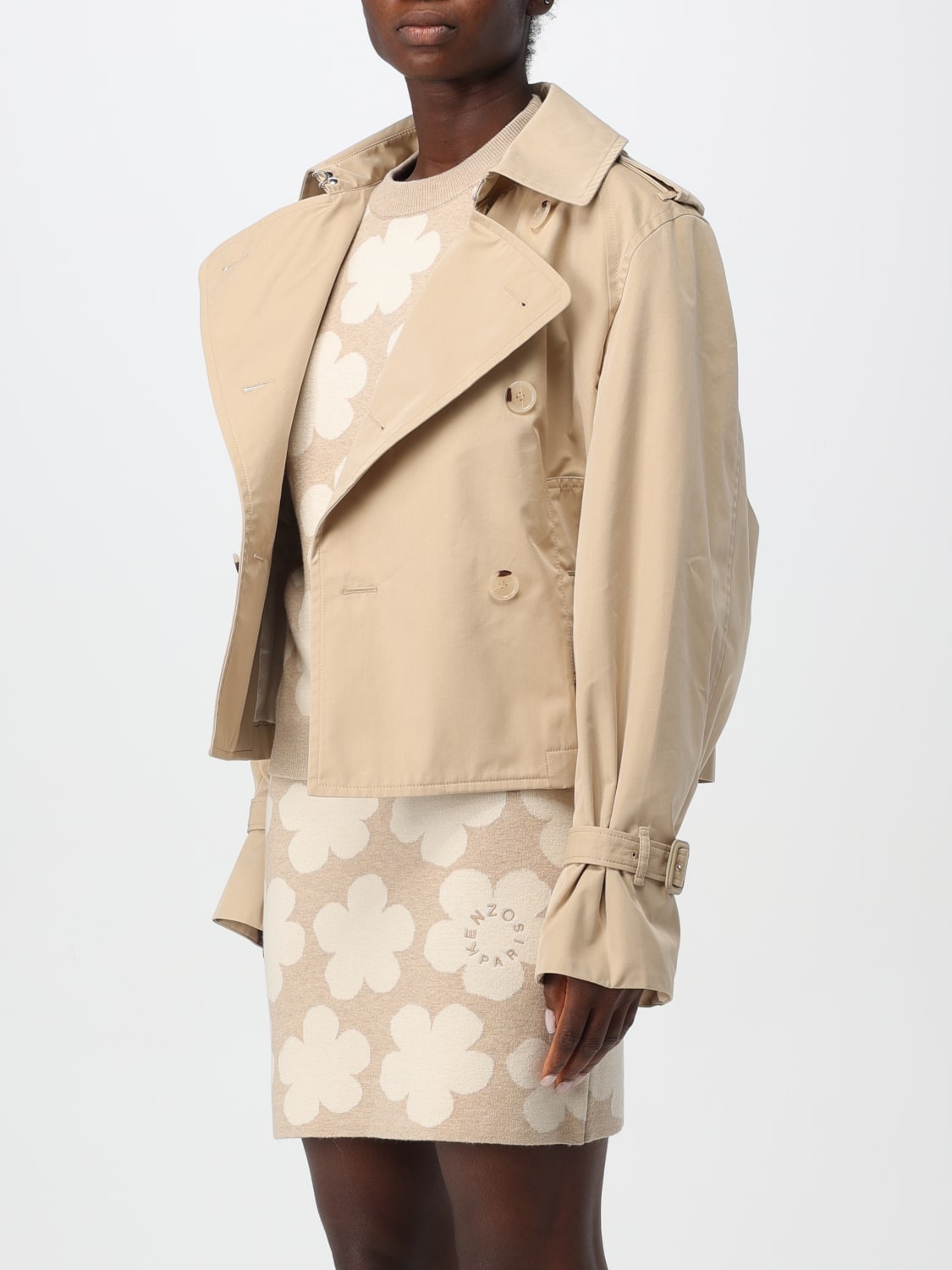 KENZO TRENCH: Trench a doppiopetto Kenzo in misto cotone, Beige - Img 4