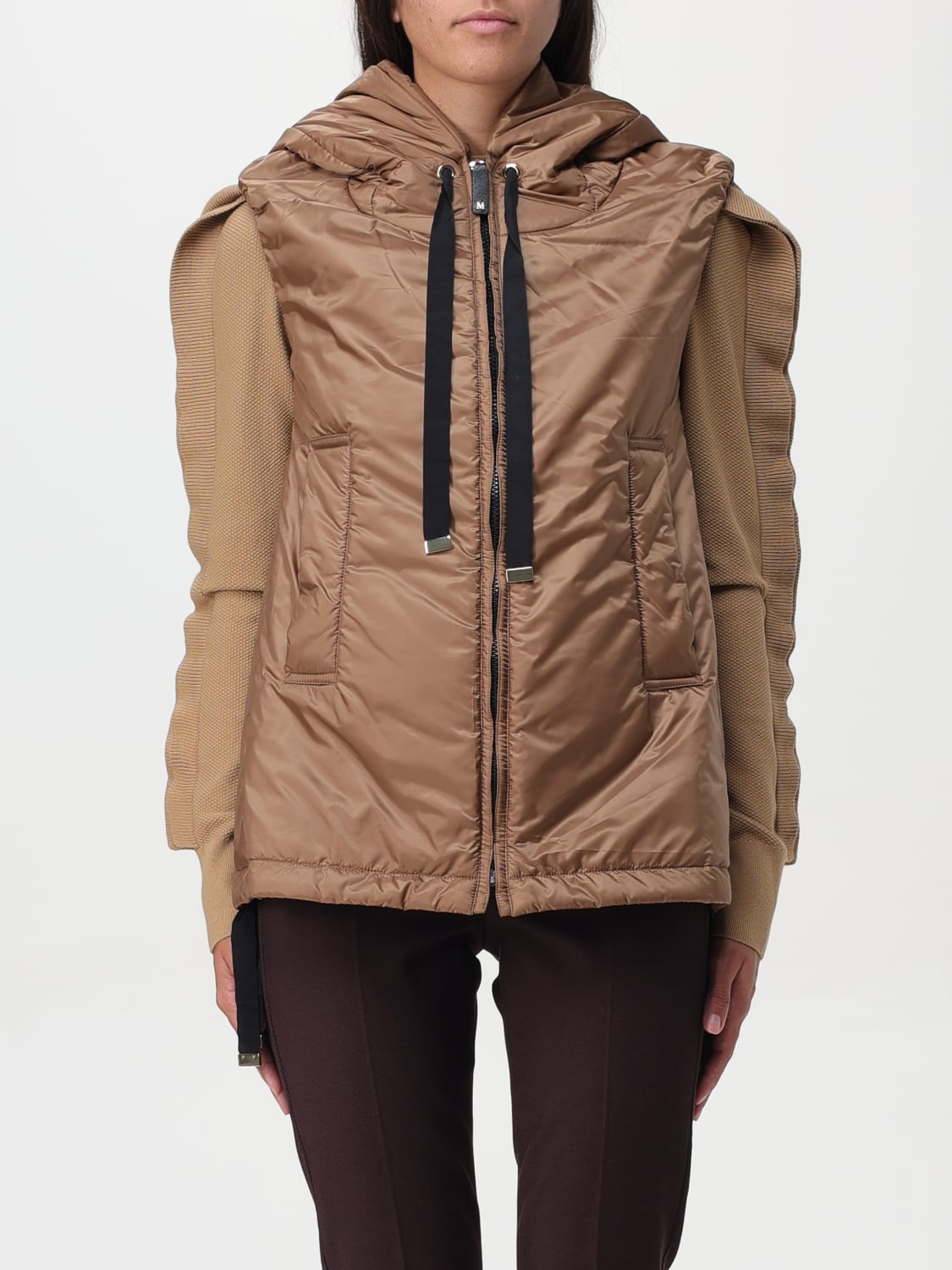 MAX MARA WAISTCOAT: Max Mara down vest with hood, Camel - Img 1