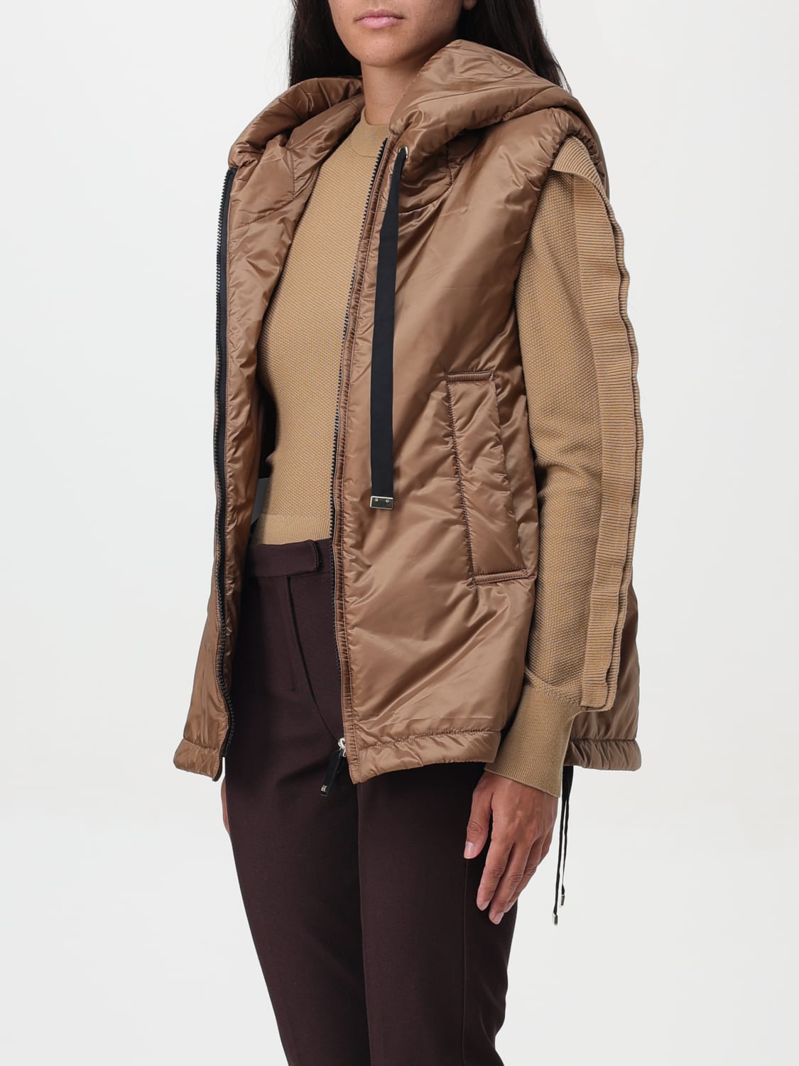 MAX MARA WAISTCOAT: Max Mara down vest with hood, Camel - Img 3