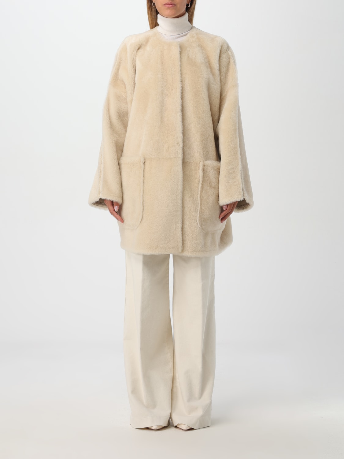 MAX MARA CAPPOTTO: Cappotto reversibile Max Mara in shearling e pelle , Avorio - Img 1