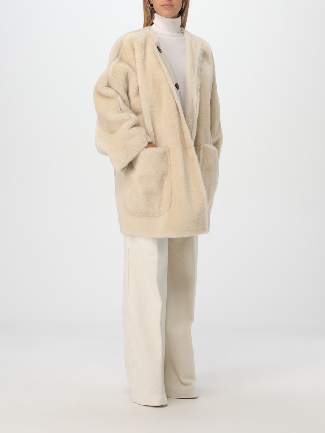 MAX MARA CAPPOTTO: Cappotto reversibile Max Mara in shearling e pelle , Avorio - Img 2