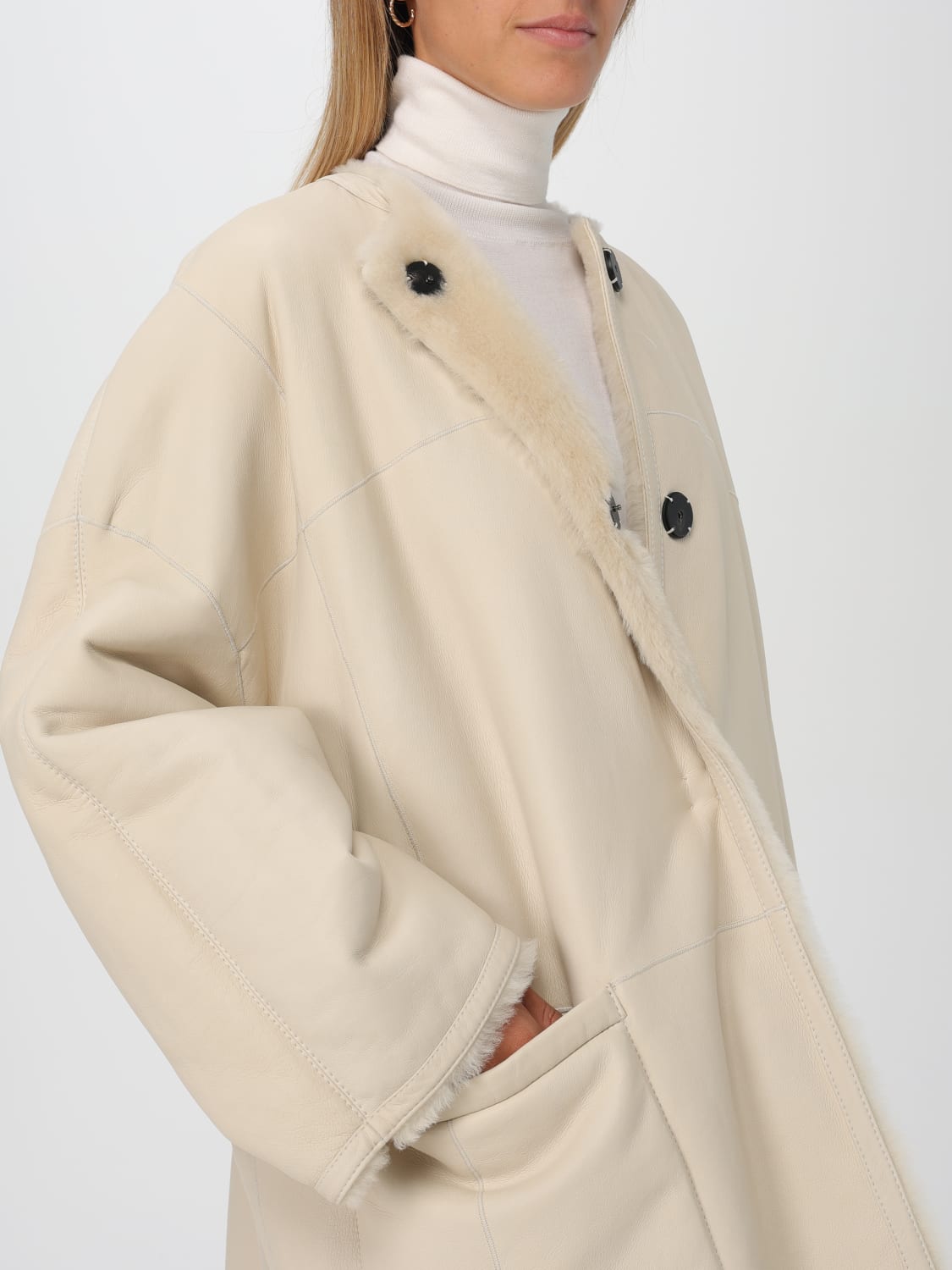 MAX MARA CAPPOTTO: Cappotto reversibile Max Mara in shearling e pelle , Avorio - Img 5